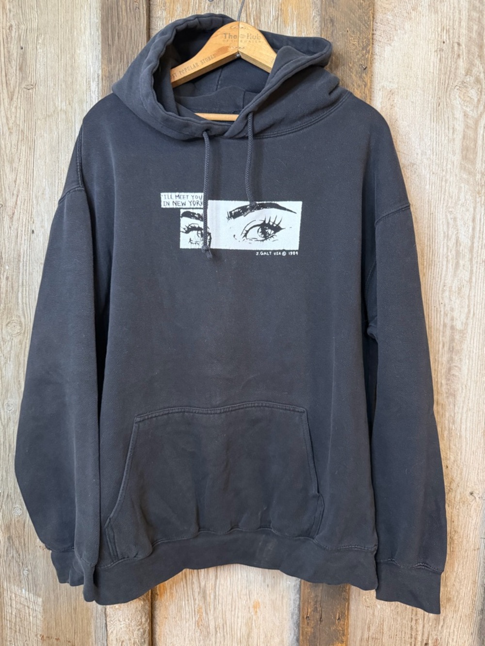 John Galt "I'll Meet You in New York" Graphic Hoodie Black Oversized: OZ